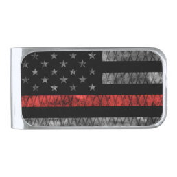 Firefighter Thin Red Line Flag Silver Finish Money Clip