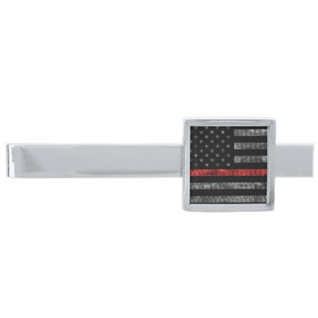 Firefighter Thin Red Line Flag Silver Finish Tie Bar (Front)