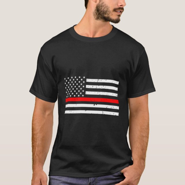 Firefighter Thin Red Line Flag T-Shirt (Front)