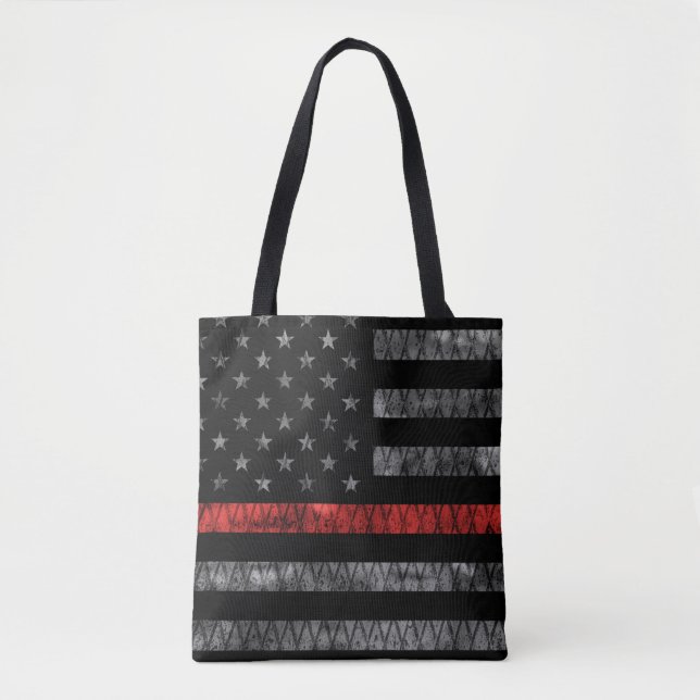 Firefighter Thin Red Line Flag Tote Bag (Front)