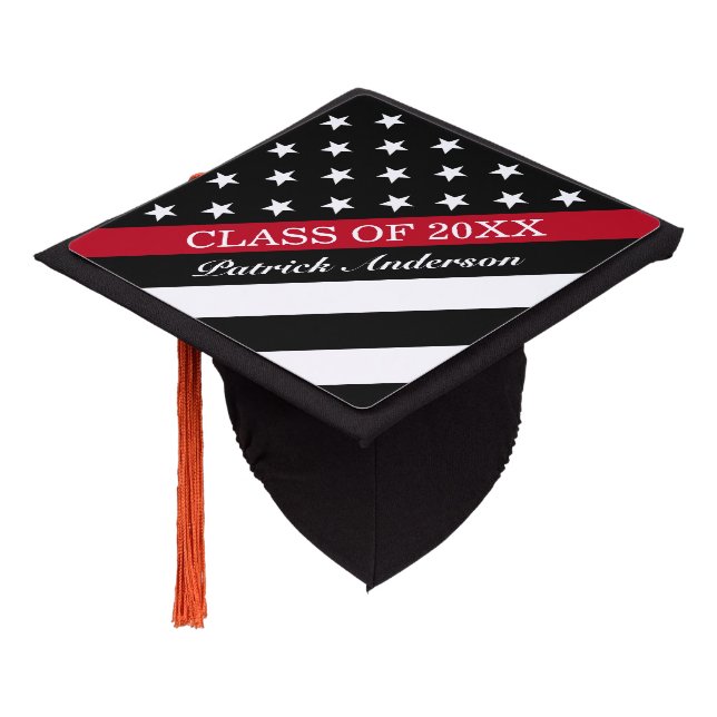 Firefighter Thin Red Line Flag With Name Graduation Cap Topper (Angled)