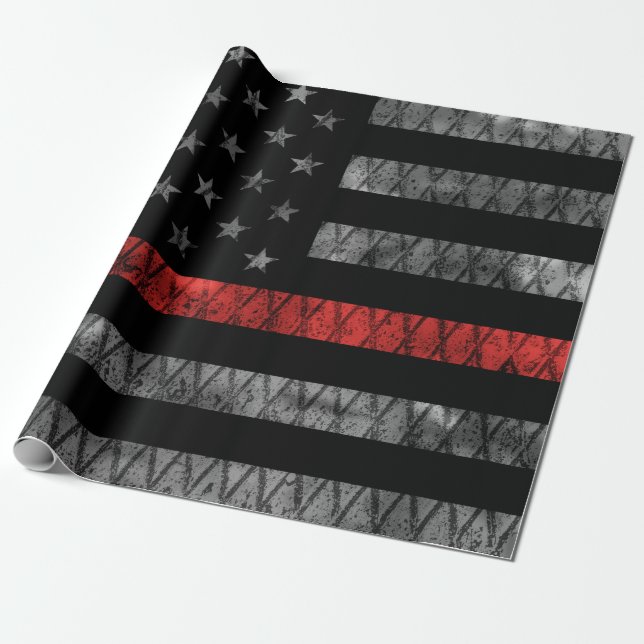 Firefighter Thin Red Line Flag Wrapping Paper (Unrolled)