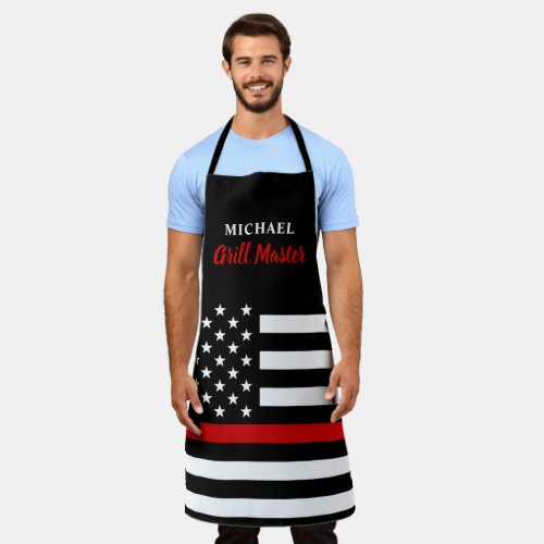 Firefighter Thin Red Line Grill Master USA Flag Apron