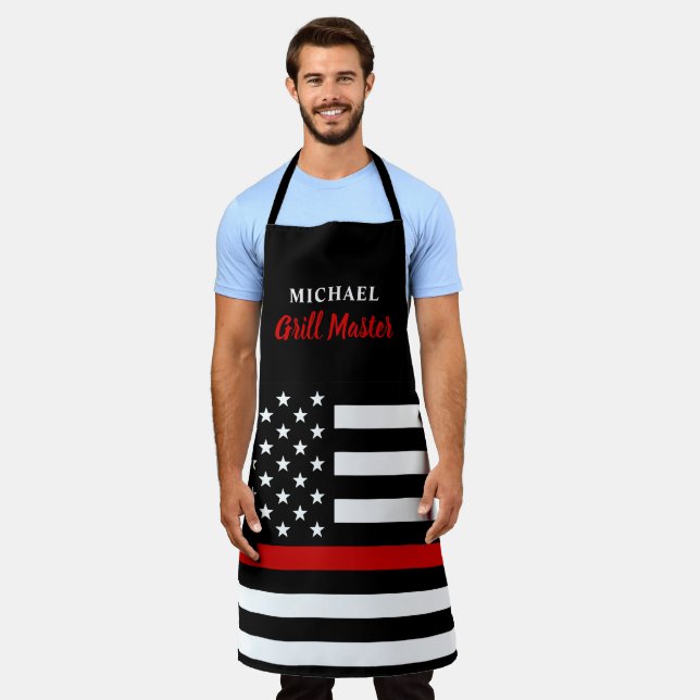 Firefighter Thin Red Line Grill Master USA Flag Apron (Worn)