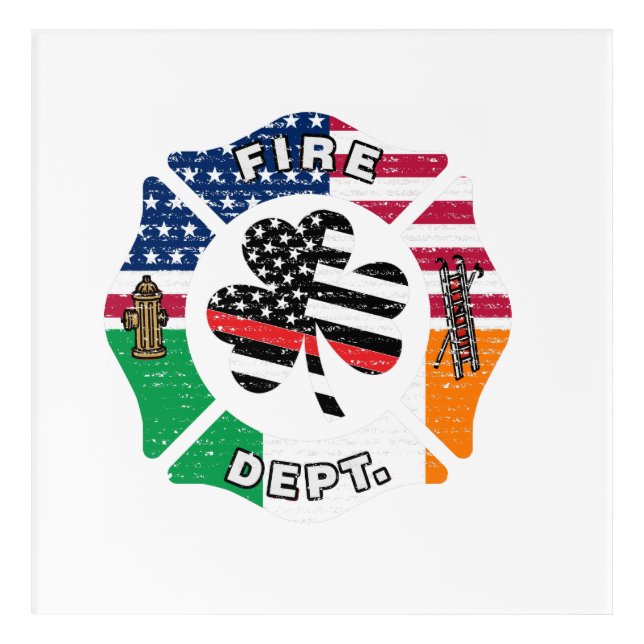 Firefighter Thin Red Line Irish American Shamrock Acrylic Print (Front)