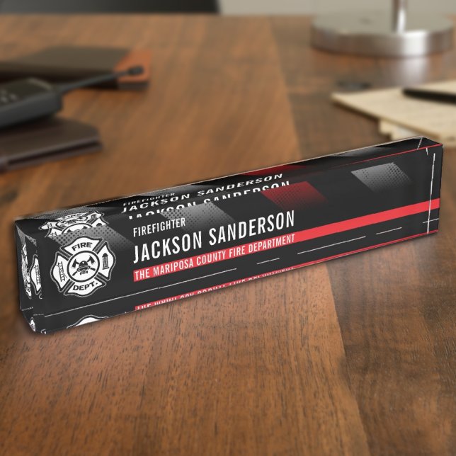 Firefighter Thin Red Line Logo Fire Department Desk Name Plate (Firefighter Thin Red Line Logo Fire Department Desk Name Plate)