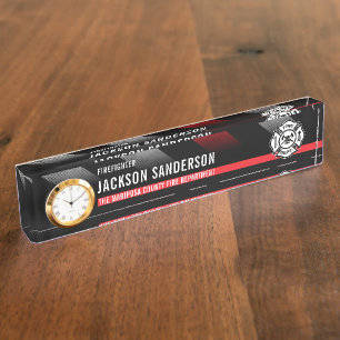 Firefighter Thin Red Line Logo Fire Department Desk Name Plate