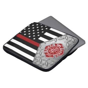 Firefighter Thin Red Line Maltese Cross Laptop Bag by TheFireStation at Zazzle