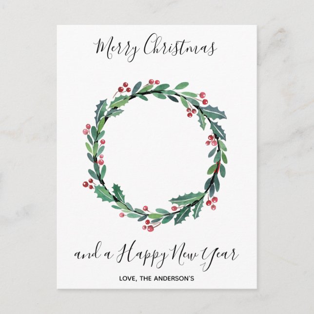 Firefighter Thin Red Line Modern Christmas Wreath Holiday Postcard (Front)