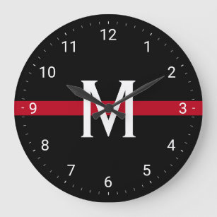 Firefighter Thin Red Line Monogrammed Initial Large Clock