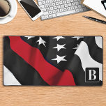 Firefighter Thin Red Line Personalized Monogram  Desk Mat<br><div class="desc">Thin Red Line Firefighter Desk Mat - American flag in Firefighter Flag colors, modern black and red design . Personalize with firefighter monogram initial. This personalized firefighter desk mat is perfect for fire departments and fire service and fireman . COPYRIGHT © 2023 Judy Burrows, Black Dog Art - All Rights...</div>