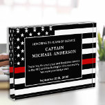 Firefighter Thin Red Line Retirement Anniversary Acrylic Award<br><div class="desc">Celebrate and show your appreciation to an outstanding Firefighter with this Thin Red Line Award - American flag design in Firefighter Flag colors , distressed design. Personalize this firefighter retirement award with fireman name, text with fire department , fire station, name and community, and date of retirement. This thin red...</div>
