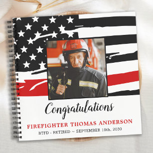 Firefighter Thin Red Line Retirement Photo Guest Notebook