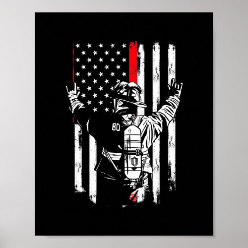 Firefighter Thin Red Line US American Flag Poster