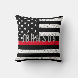 Firefighter Thin Red Line with name Throw Pillow