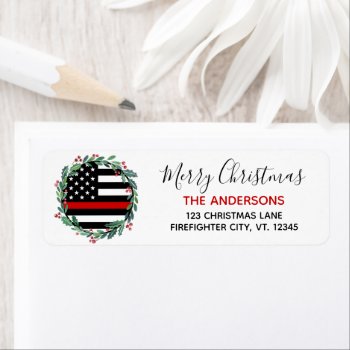 Firefighter Thin Red Line Wreath Return Address Label by BlackDogArtJudy at Zazzle