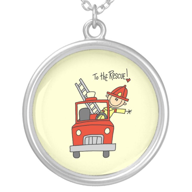 Firefighter to the Rescue T-shirts and Gifts Silver Plated Necklace (Front)