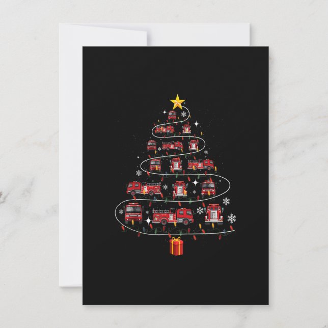 Firefighter Truck Christmas Tree Fireman Funny Xma Invitation (Front)
