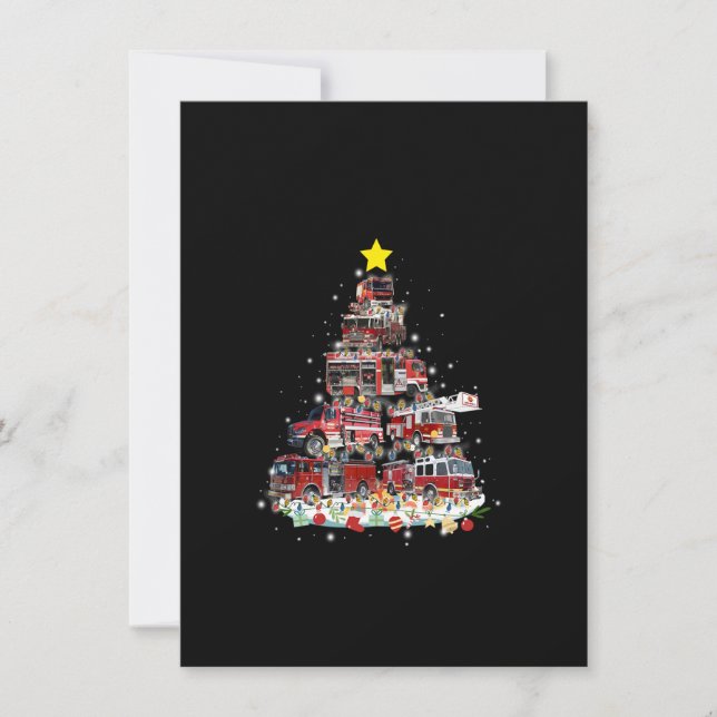 Firefighter Truck Christmas Tree Funny Xmas Pajama Invitation (Front)