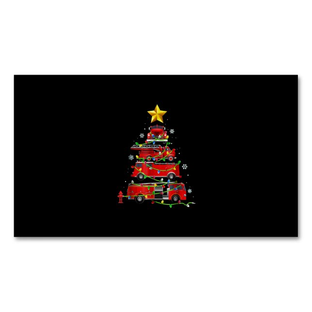 Firefighter Truck Christmas Tree Men Women Business Card Magnet (Front)
