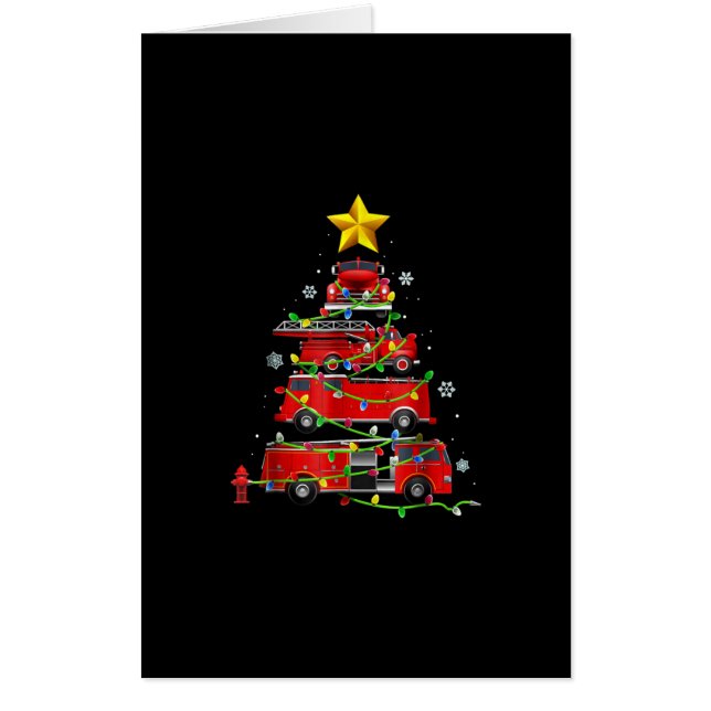 Firefighter Truck Christmas Tree Men Women Card (Front)