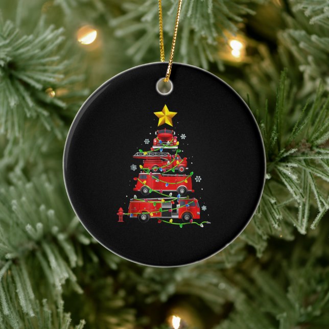 Firefighter Truck Christmas Tree Men Women Ceramic Ornament (Tree)
