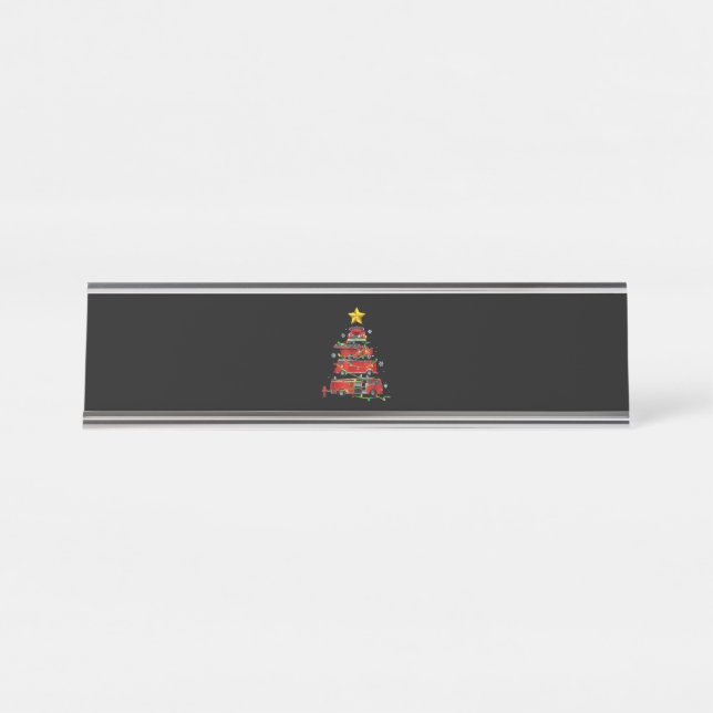 Firefighter Truck Christmas Tree Men Women Desk Name Plate (Front)