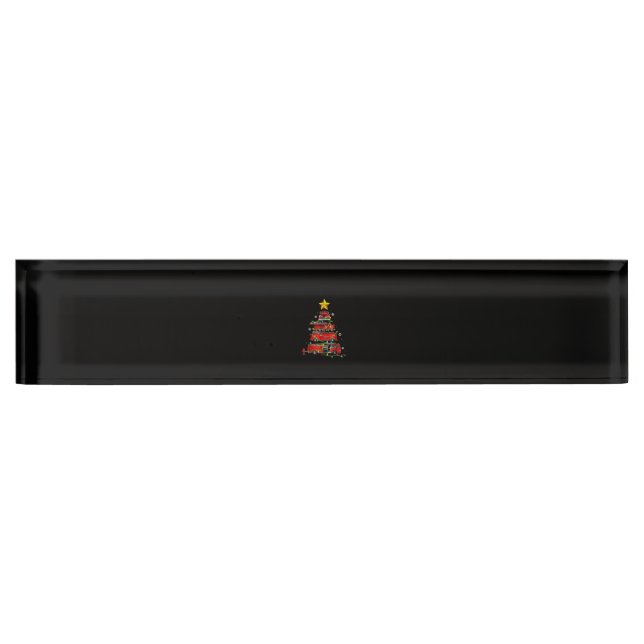Firefighter Truck Christmas Tree Men Women Desk Name Plate (Front)