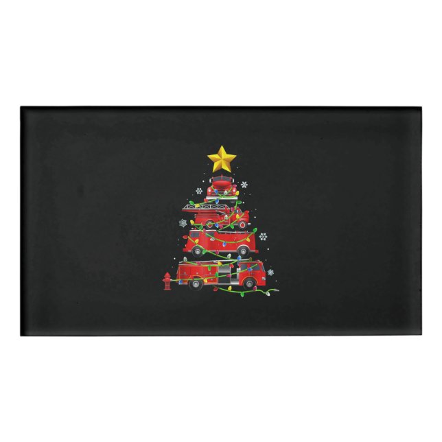 Firefighter Truck Christmas Tree Men Women Name Tag (Front)