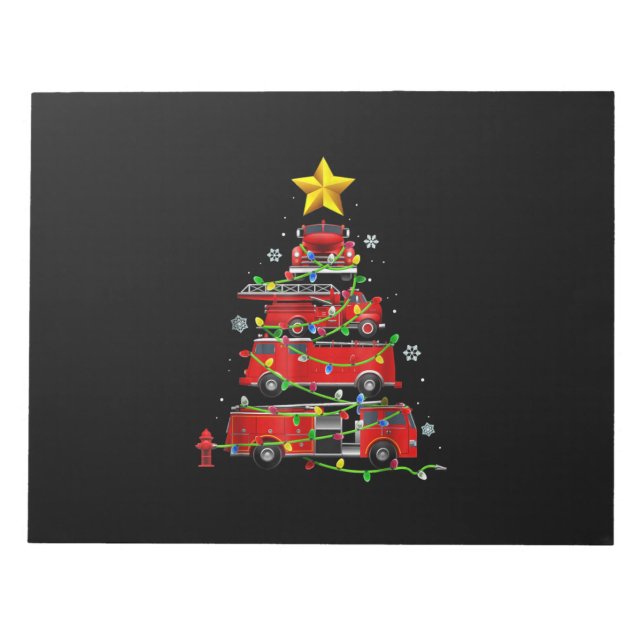 Firefighter Truck Christmas Tree Men Women Notepad (Front)