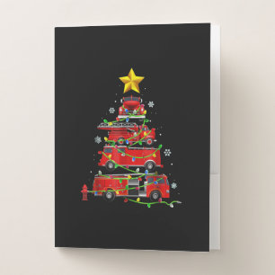 Firefighter Truck Christmas Tree Men Women Pocket Folder