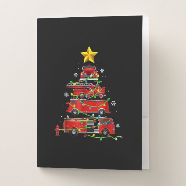 Firefighter Truck Christmas Tree Men Women Pocket Folder (Front)