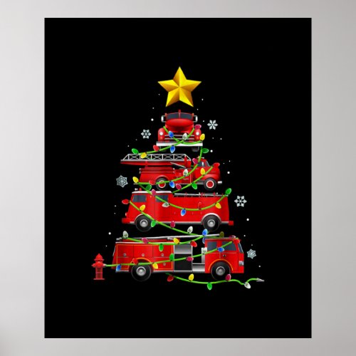 Firefighter Truck Christmas Tree Men Women Poster