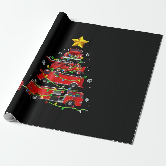 Firefighter Truck Christmas Tree Men Women Wrapping Paper (Unrolled)