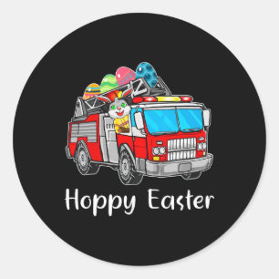 Firefighter Truck Easter Day Bunny Eggs Happy East Classic Round Sticker