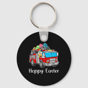 Firefighter Truck Easter Day Bunny Eggs Happy East Keychain