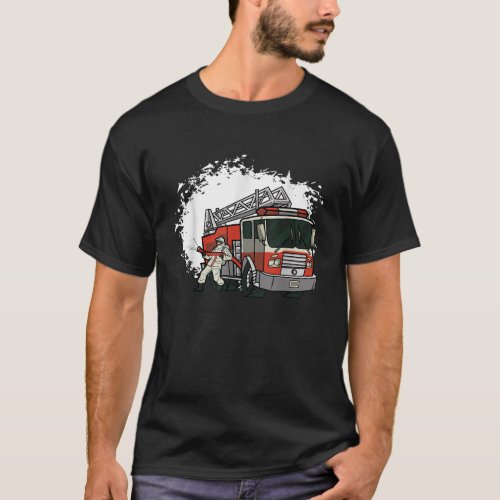 Firefighter truck putting out fire Graphic T_Shirt