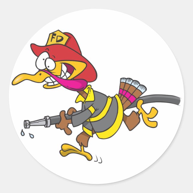 Firefighter Turkey with Hose Classic Round Sticker (Front)