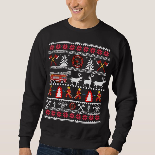 Firefighter Ugly Christmas Sweater Sweatshirt (Front)
