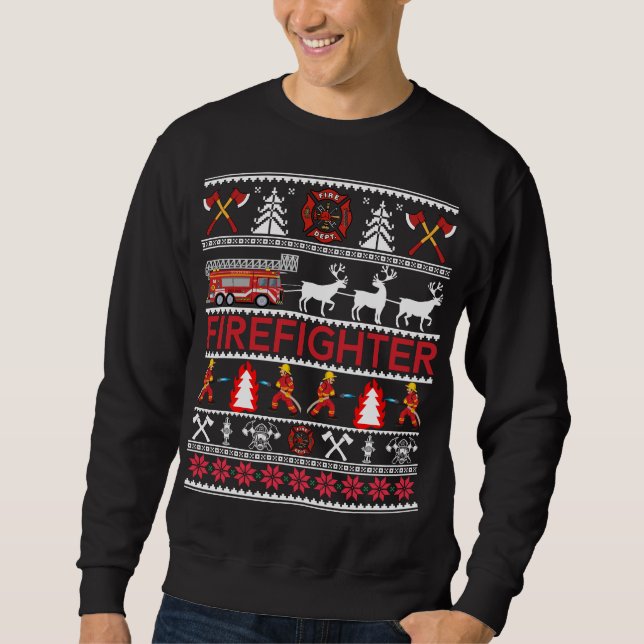 Firefighter Ugly Christmas Sweater Tee Shirt Gifts (Front)