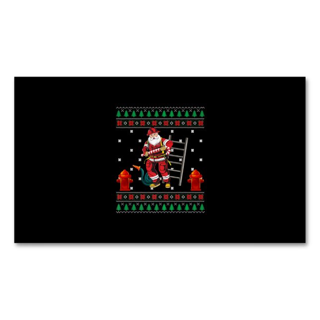 Firefighter Ugly Christmas Sweater Xmas Boys Girls Business Card Magnet (Front)