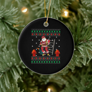 Firefighter Ugly Christmas Sweater Xmas Boys Girls Ceramic Ornament