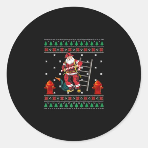 Firefighter Ugly Christmas Sweater Xmas Boys Girls Classic Round Sticker
