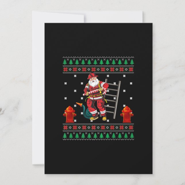 Firefighter Ugly Christmas Sweater Xmas Boys Girls Holiday Card (Front)