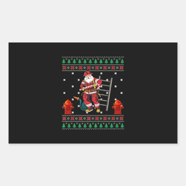 Firefighter Ugly Christmas Sweater Xmas Boys Girls Rectangular Sticker (Front)