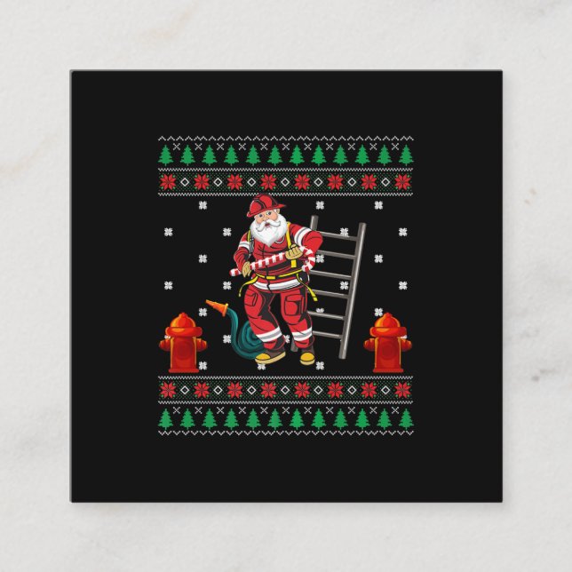 Firefighter Ugly Christmas Sweater Xmas Boys Girls Square Business Card (Front)