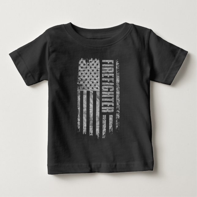 Firefighter USA Flag Distressed design Baby T-Shirt (Front)