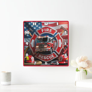 Firefighter Valor American Flag  Square Wall Clock