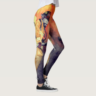 Firefighter Watercolor Painting Leggings Fireman