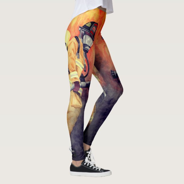 Firefighter Watercolor Painting Leggings Fireman (Right)